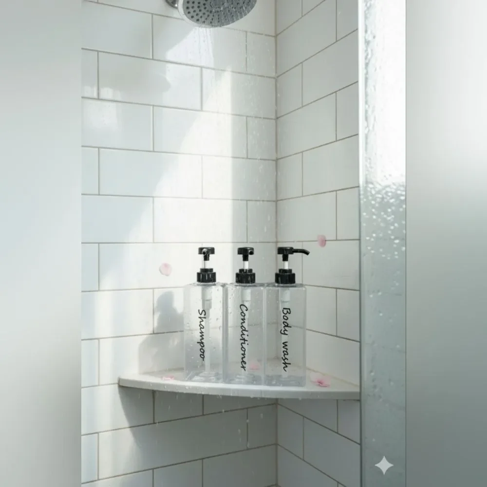 Clear Pump Bottles for Shampoo, Conditioner, and Body Wash Set (New)